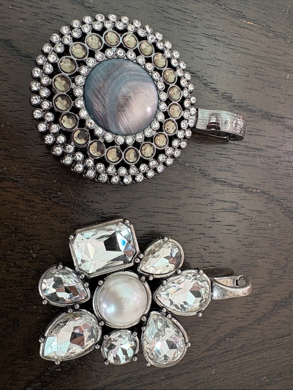 Silver-Tone Crystal and Pearl Pendant Necklace - White Crystal